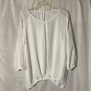 Charming Charlie Sheer Cream Blouse. Fun Detailed Sleeve. Elastic waistband